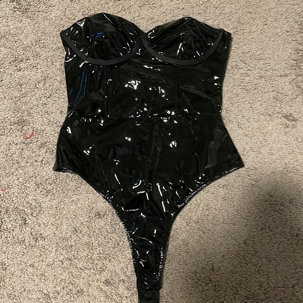 Black leather bodysuit